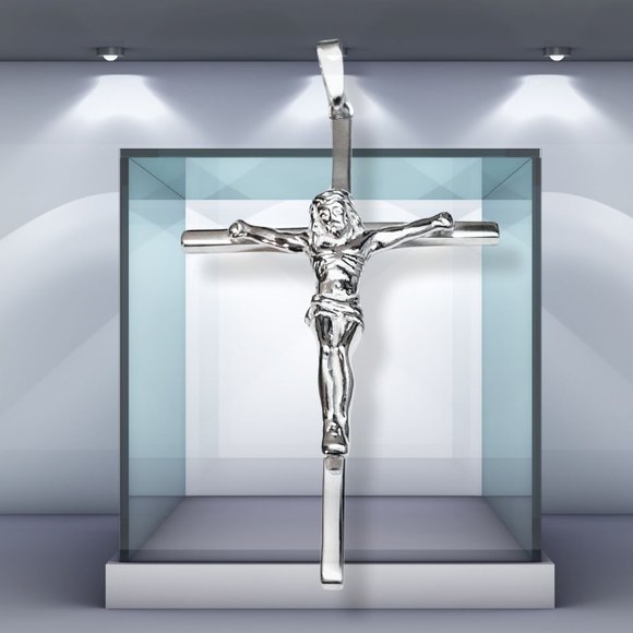 White Gold Women's Crucifix Cross Jesus Pendant Solid 925 Sterling Silver - Picture 8 of 10